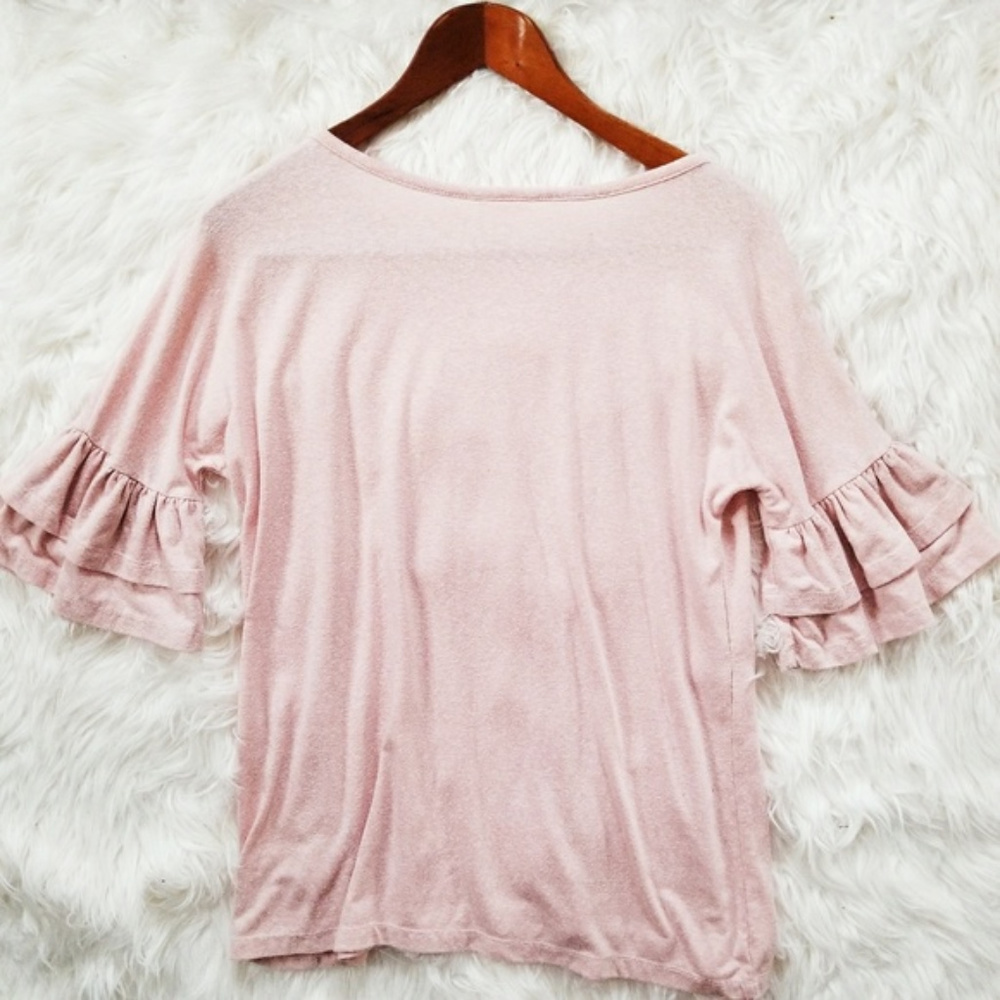 CASLON PINK 2 TIER BELL RUFFLE SLEEVE TOP SMALL - Picture 3 of 7